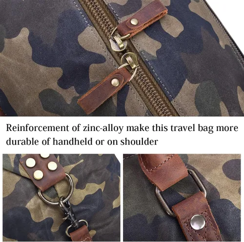 Vista 4 de Bolsa de viaje de gran tamaño impermeable lona Weekender cuero durante la noche bolsa de mano, Camo), 2056