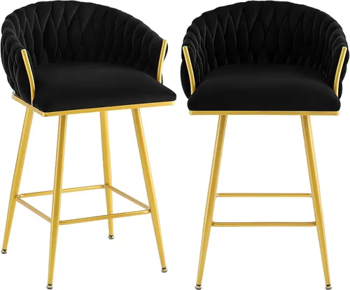 Vista 33 de Taburetes de bar giratorios de altura de mostrador, juego de 2 taburetes de bar modernos de terciopelo, sillas de bar tapizadas con respaldo tejido