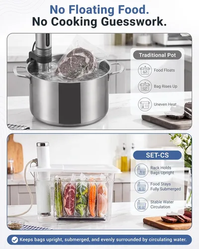 Vista 3 de EVERIE Contenedor Sous Vide de 12 cuartos de galón con tapa de bisagra y rejilla Sous Vide compatible con Breville Joule