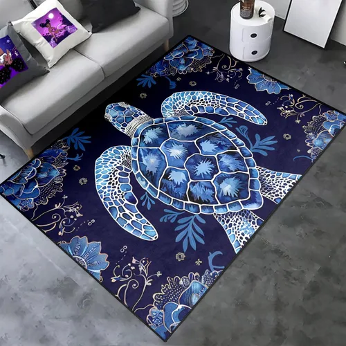 Vista 26 de Alfombra de tortuga marina con estampado de animales marinos y animales marinos, alfombra con estampado de tortugas marinas, para niños y niñas