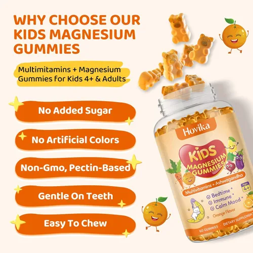 Vista 7 de Gomitas de magnesio para niños – Suplemento de magnesio con L-teanina, manzanilla y multivitaminas para niños y adultos para dormir, calma