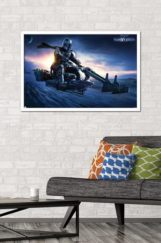 Vista 39 de Star Wars: The Mandalorian - Póster de pared Grogu Sunset Speeder, 34 pulgadas de largo x 22.4 W, versión premium sin marco