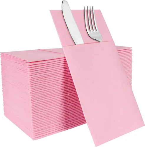 Vista 23 de Servilletas negras desechables con sensación de lino con bolsillo integrado para cubiertos, preplegadas para cuchillos y tenedores, servilletas