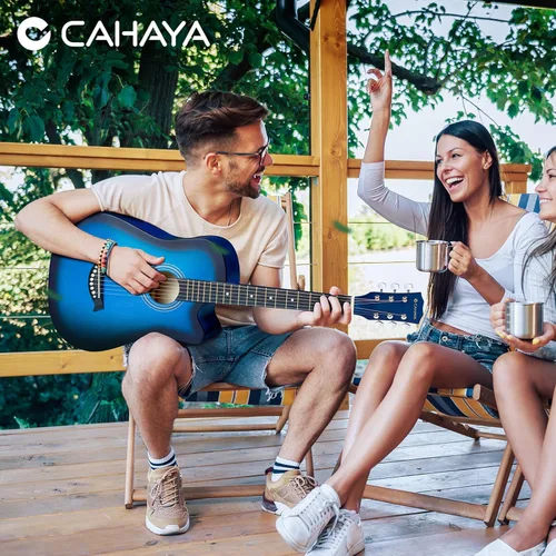 Vista 6 de CAHAYA Guitarra acústica: Juego de iniciación de 96.5 cm con corte para principiantes, de madera, para niños, adolescentes y adultos, con bolsa