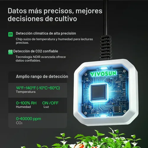 Vista 5 de VIVOSUN Sensor de crecimiento 4 en 1, temperatura del monitor, húmedo, CO2