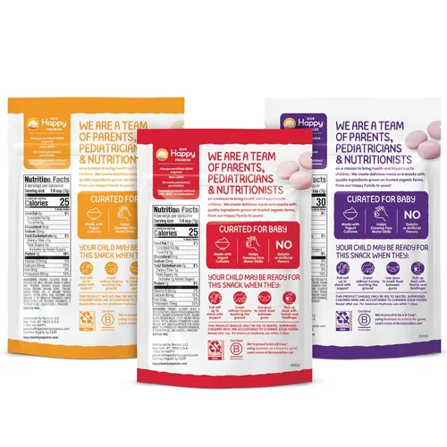 Vista 6 de Happy Baby Organics Yogis - Bocadillos liofilizados de yogur y frutas, paquete variado de 3 sabores, 1 onza (paquete de 3) y mordedor Happy Baby