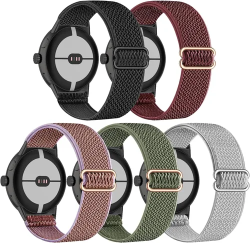 Vista 8 de Paquete de 5 correas elásticas de nailon compatibles con Google Pixel Watch 4, 3, 1.614 in, Google Pixel 2, Google Pixel 2, correas elásticas