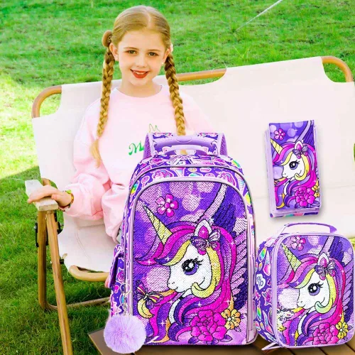Vista 7 de ZLYERT Mochila para niñas y niños, mochila de dinosaurio y unicornio para estudiantes de preescolar primaria, mochilas para niños de 16 pulgadas