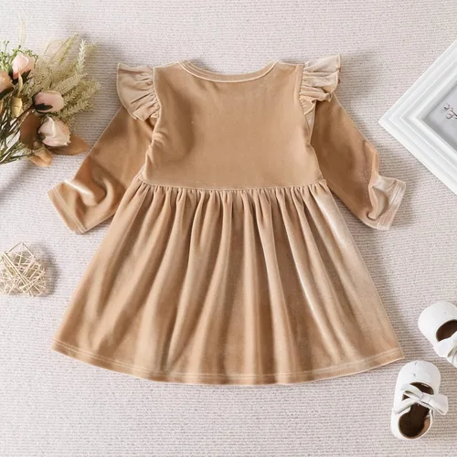 Vista 3 de IMEKIS Vestido de terciopelo de Navidad para niñas pequeñas, vestido de fiesta para bebés, otoño, invierno, volantes, manga larga, vestido de noche