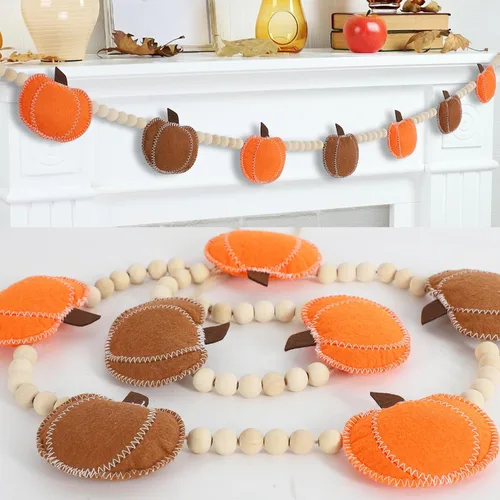 Vista 7 de DAZONGE Decoraciones de Halloween para interiores y exteriores, guirnalda de cuentas de murciélagos de fieltro de madera para decoración