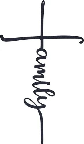 Vista 5 de Arte de pared de metal con cruz familiar - 10.5" X 18" - Negro