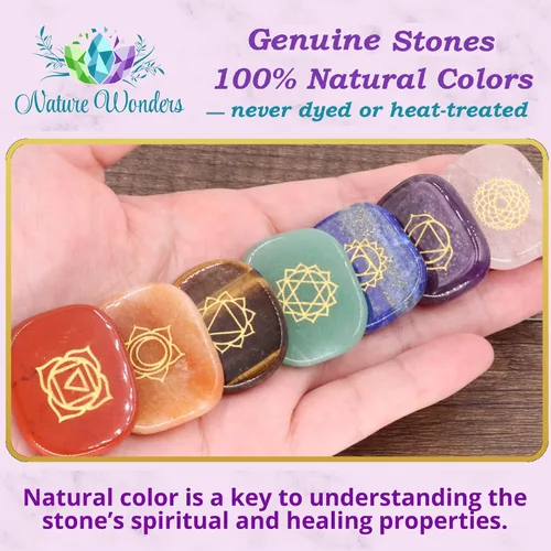 Vista 3 de NatureWonders - Juego de piedras naturales para chakras con folleto informativo y bolsa de viaje, cristales curativos, piedra de palma pulida