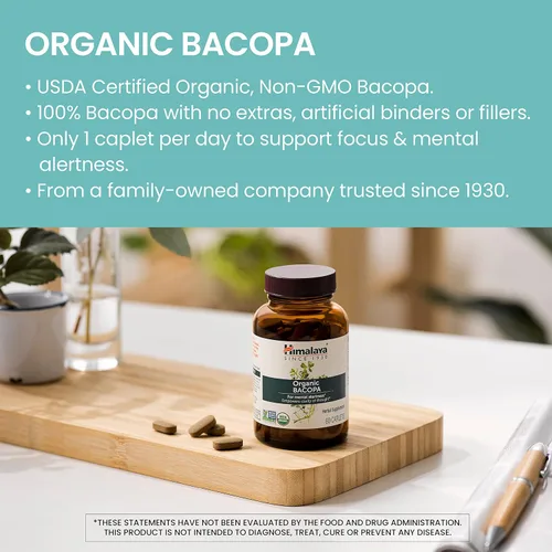 Vista 3 de Himalaya Bacopa orgánica - Suplementos herbales de Bacopa Monnieri para el apoyo a la memoria y la concentración - USDA Orgánico, vegano, sin OMG