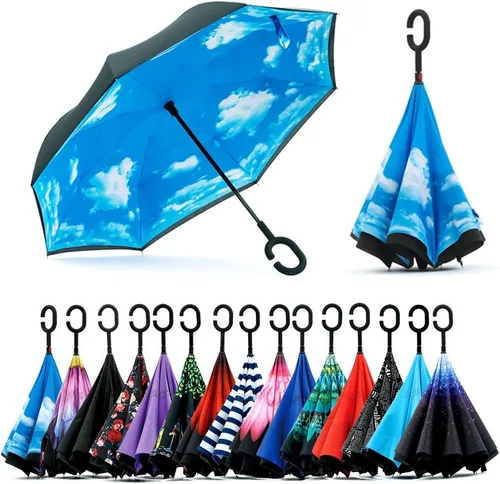 Vista 194 de SIEPASA Paraguas invertido invertido de 49/56 pulgadas, doble toldo extra grande, ventilado, resistente al viento, impermeable, paraguas de golf
