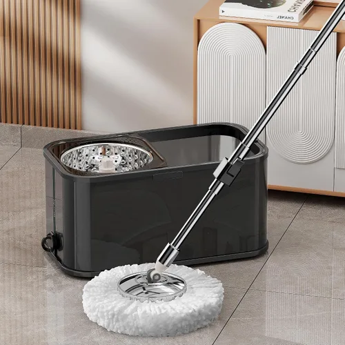 Vista 7 de Trapeador giratorio y cubo con escurridor para el hogar, trapeador de 360° y cubo con agua limpia y sucia separada, mopa de polvo húmedo
