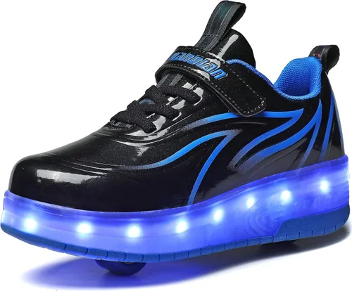Vista 18 de HHSTS Zapatos para niños – Nuevos mejorados con ruedas zapatos de luz LED de colores patines rodantes brillantes zapatos de patinar regalos simples