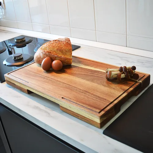Vista 6 de Tabla de cortar de madera de acacia para cocina, 15.7 x 10.2 pulgadas (extra gruesa de 1.6 pulgadas) Tabla de cortar de madera para carne, queso