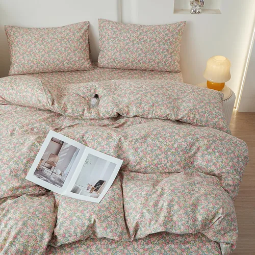 Vista 39 de Juego de funda de edredón blanca con estampado floral azul, juego de ropa de cama de algodón suave estilo bohemio, juego de ropa de cama estética
