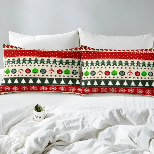 Vista 6 de Funda de edredón de Navidad, tamaño individual, funda de edredón con estampado de copos de nieve de Papá Noel, Año Nuevo, Navidad, decoración