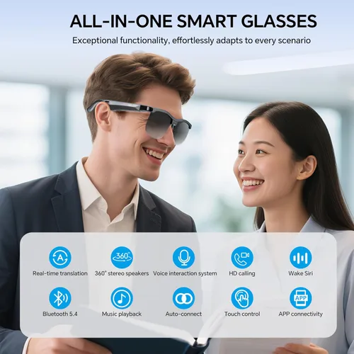Vista 4 de AI Smart Sunglasses Bluetooth Translation App UV400 Viaje Conducción Pesca 160+ language support, open-ear audio, hands-free calling, voice