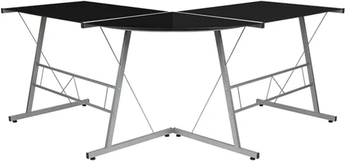 Vista 11 de Flash Furniture Ginny - Escritorio esquinero para juegos en forma de L para ahorrar espacio y estante para monitor, escritorio de computadora de 2