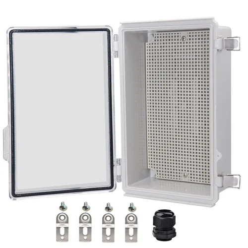Vista 15 de Caja eléctrica impermeable, caja de conexiones IP67, pestillo de acero inoxidable, cubierta transparente con bisagras, carcasa para proyectos