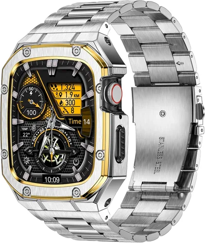 Vista 17 de BAITEYOU Correa con Funda Compatible con Apple Watch Series 6 5 4 SE 3 2 1 44mm 42mm, Correa de Nylon con Funda Resistente de Acero Inoxidable