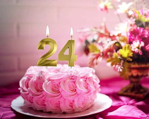 Vista 4 de Decoraciones de cumpleaños número 24 para mujeres y hombres, velas doradas
