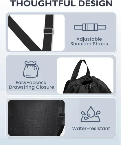 Vista 6 de Mochila deportiva con cordón, bolsa de gimnasio con compartimento para zapatos y bolsillo húmedo, bolsa de natación para mujeres y hombres, mochila