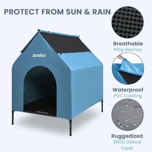 Vista 7 de Zooba Casa para perros 2 en 1 de 29 pulgadas para perros medianos, casa elevada para perros al aire libre e interior, refugio elevado para mascotas