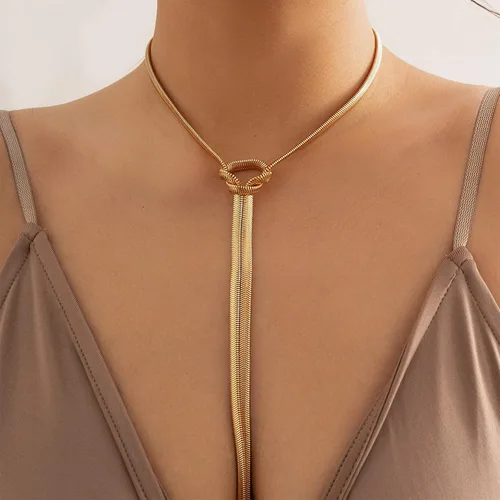Vista 5 de Collar de oro para mujer, a la moda, delicado, largo, de oro, cadena de serpiente trenzada, collares en Y, accesorios de disfraz de diosa griega