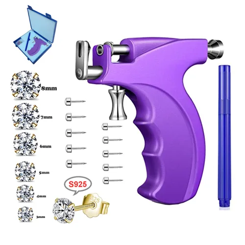 Vista 11 de LECIEL Kit de pistola de perforación de oreja reutilizable, kit profesional de perforación de nariz y labio con 16 pares de aretes de tuerca