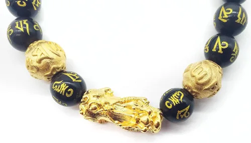 Vista 3 de Pulseras tradicionales Feng Shui Pixiu de la buena suerte para hombres y mujeres. Pulsera de piedras preciosas naturales de curación de energía