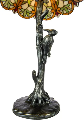 Vista 4 de Dale Tiffany TT10528 - Lámpara de mesa Lauralyn Woodpecker Tiffany de 28 pulgadas de alto, acabado de bronce antiguo, pantalla hecha a mano