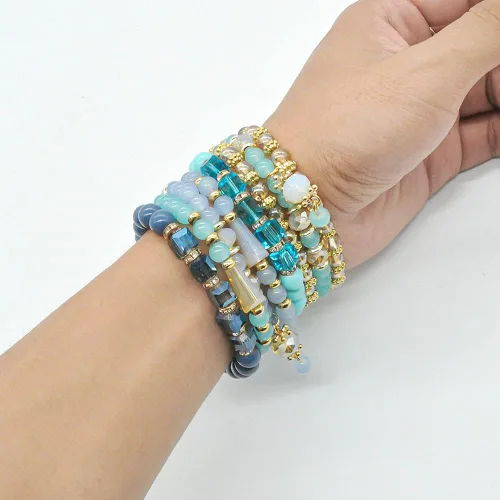 Vista 5 de VONRU - Conjuntos de pulseras bohemias para mujer, 6 juegos de pulseras elásticas apilables multicolor, estilo hippie, joyas finas
