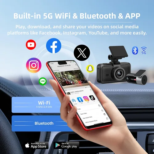Vista 3 de Miofive Dash Cam - Cámara delantera y trasera para automóvil, 4K+4K, WiFi, Bluetooth, con tarjeta SD de 64 GB, cámara dual para auto con monitoreo