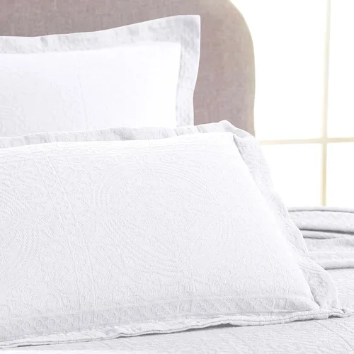 Vista 7 de Superior Fleur De Lis - Juego de colcha de algodón de 3 piezas, decoración de cama para el hogar, colcha decorativa con textura, 2 fundas de Blanco