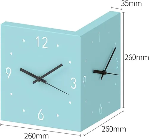 Vista 3 de KYOFIS Reloj de pared Corne de doble cara, reloj de pared de esquina luminoso con sensor con escala numeral, funciona con pilas, reloj de pared Azul