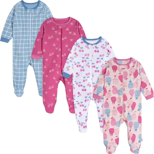 Vista 14 de Onesies - Paquete de 4 pijamas con piecitos para bebés y niñas pequeñas Rosa (Bunny Pink)