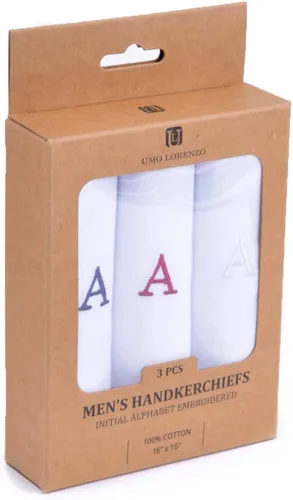 Vista 6 de Pañuelo inicial para hombre, monograma en caja, 3 piezas, 100% algodón Una inicial