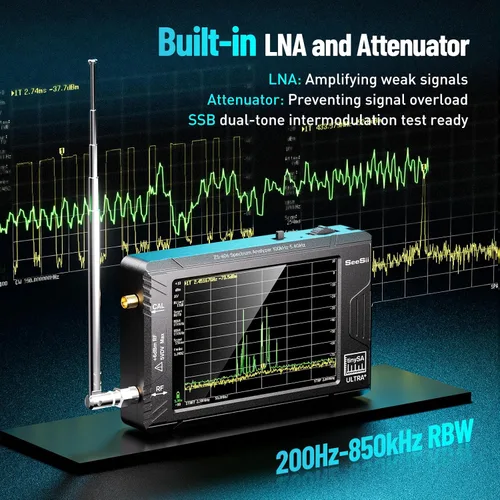 Vista 8 de SeeSii TinySA Ultra+ ZS406 - Analizador de espectro con atenuador de 50 W, 4.0 pulgadas, 100 kHz a 5.4 GHz, analizador de frecuencia minúscula
