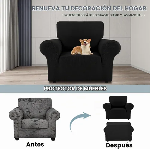Vista 3 de LURKA Fundas elásticas para silla y sofá de 1 pieza, Fundas para sofá con protector elástico en la parte inferior para niños y perros