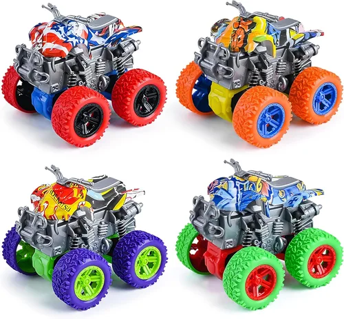 Vista 14 de Camión monstruo para niños de 3, 4, 5, 6, 7 años, paquete de 4 juguetes de automóvil impulsados por fricción Push and Go, juego de vehículos