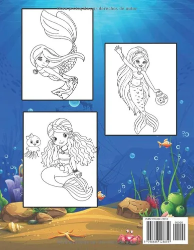 Vista 2 de Mermaid Libro De Colorear Para chicas 4 a 6 Años Grandes Ilustraciones únicas y Hermosas De Sirenas Junto Con la Sirenita Para Colorear Para Escenas