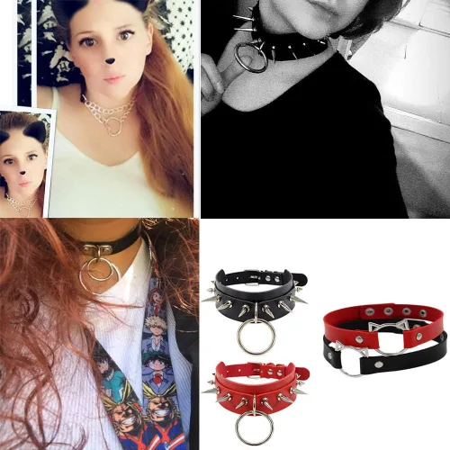 Vista 2 de WeeH Juego de gargantilla gótica para mujeres y niñas, paquete de 8 piezas, gargantilla de poliuretano negra, collar punk rock, collar vintage