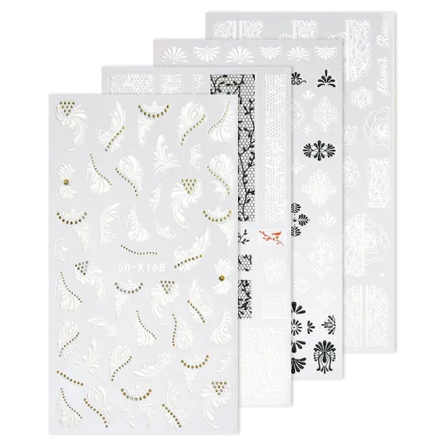 Vista 7 de Calcomanías de uñas, 4 hojas en relieve floral 5D, autoadhesivas para manicura de bricolaje