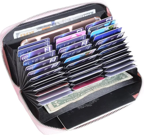Vista 2 de Easyoulife Tarjetero de cuero genuino para mujer con 36 ranuras de seguridad RFID, L
