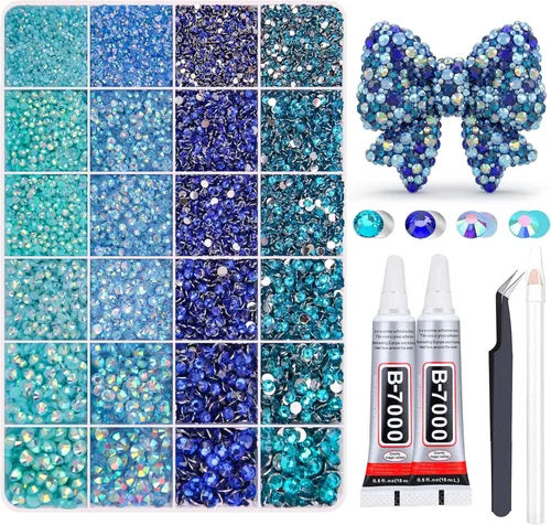 Vista 16 de 27000PCs Resin Rhinestones Kit, 2-6mm Crystal Diamond Gems with Picker Pencil, Tweezer & 2 Glue Bottles, Flatback Rhinestone Set for Diamond