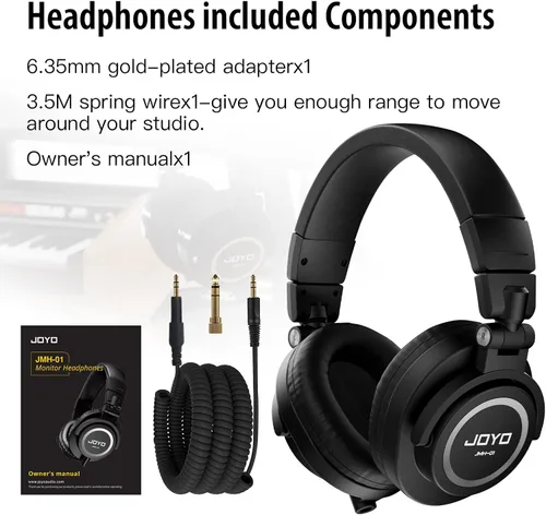 Vista 8 de JOYO - Auriculares de monitor de estudio con cable para grabación de audio, auriculares de diadema para mezclador, amplificador, podcast, teclado