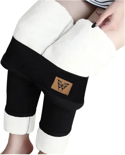 Vista 2 de Pantalones deportivos cálidos con forro de sherpa para mujer, de cintura alta, con forro polar, pantalones largos gruesos para exteriores
